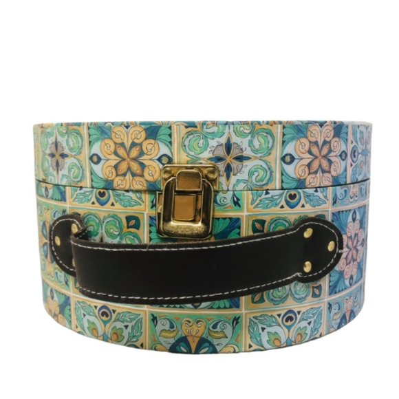 Peacock Themed Round Carry Case - Home Storage - Handle - Lined Interior - Picture 7 of 10